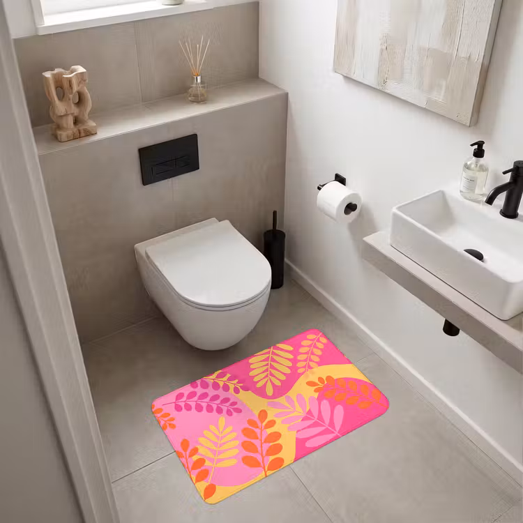 Wc Mat - Natuur - Bladeren - Abstract - Roze - Geel — 6