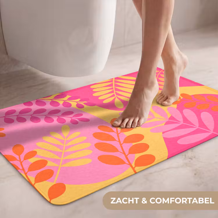 Wc Mat - Natuur - Bladeren - Abstract - Roze - Geel — 7