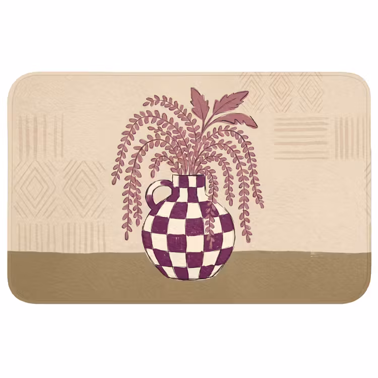Wc Mat - Vaas - Geruit - Planten - Modern - Paars — 1