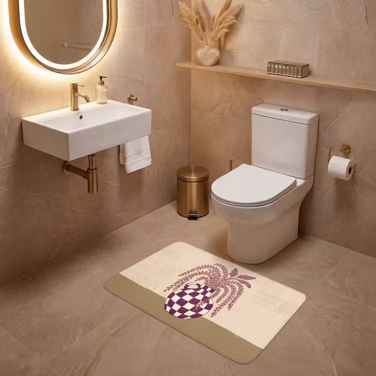 Wc Mat - Vaas - Geruit - Planten - Modern - Paars — 4