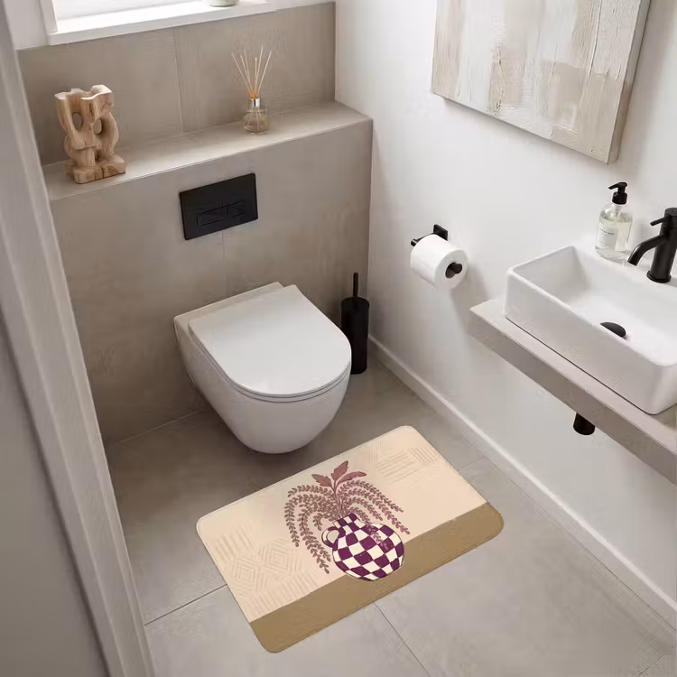 Wc Mat - Vaas - Geruit - Planten - Modern - Paars — 6