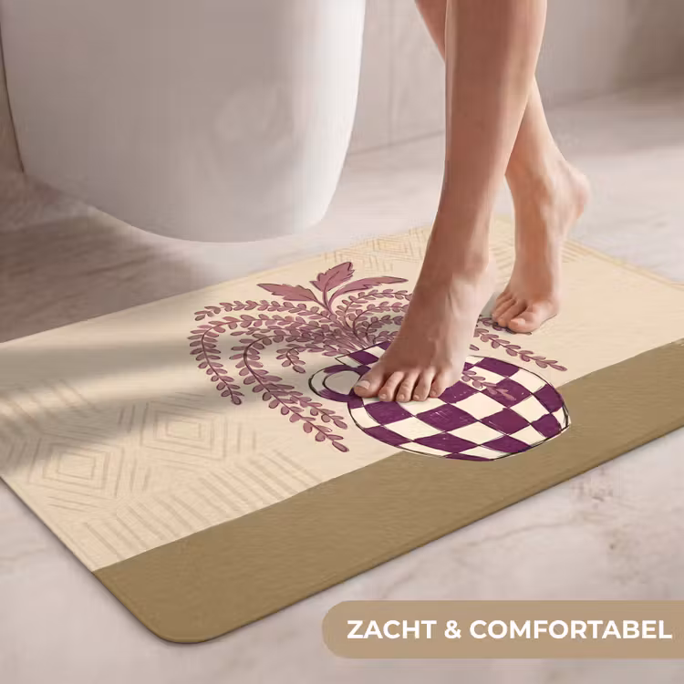 Wc Mat - Vaas - Geruit - Planten - Modern - Paars — 7