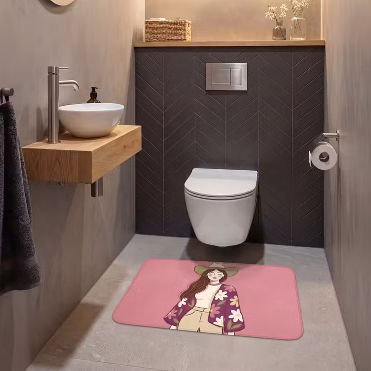 Wc Mat - Vrouw - Hoed - Portret - Illustratie - Roze — 2