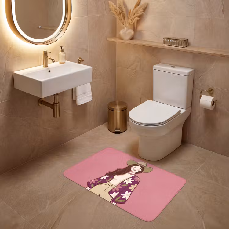 Wc Mat - Vrouw - Hoed - Portret - Illustratie - Roze — 4