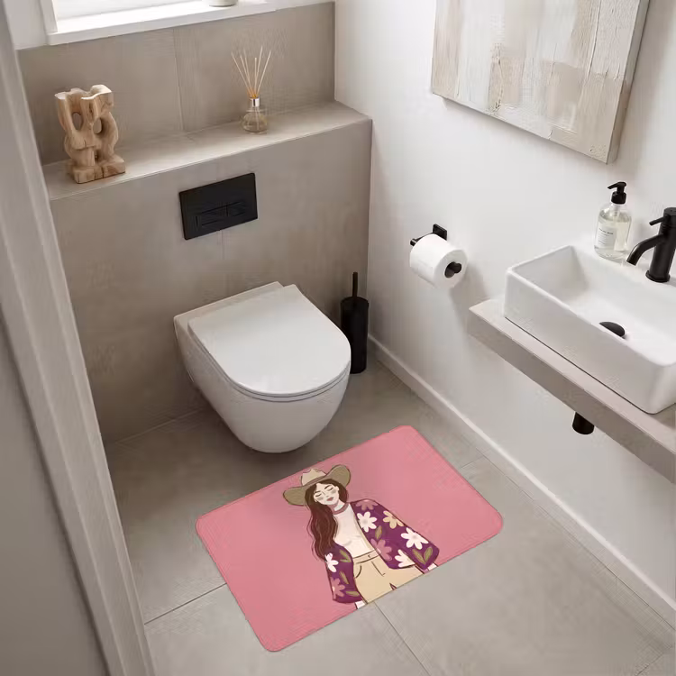 Wc Mat - Vrouw - Hoed - Portret - Illustratie - Roze — 6