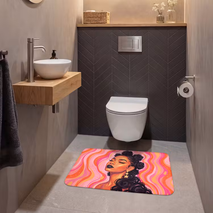 Wc Mat - Vrouw - Portret - Abstract - Kleurrijk - Roze — 2