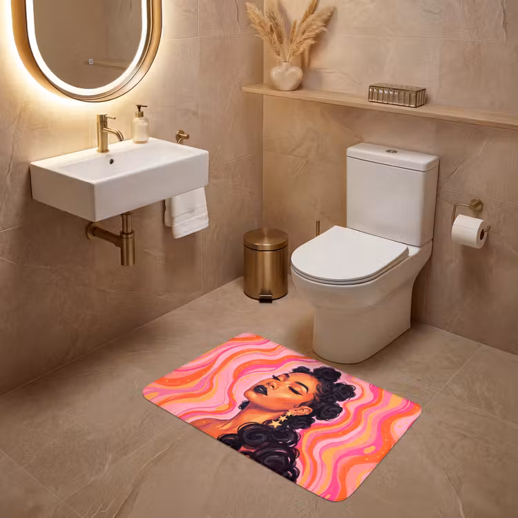 Wc Mat - Vrouw - Portret - Abstract - Kleurrijk - Roze — 4