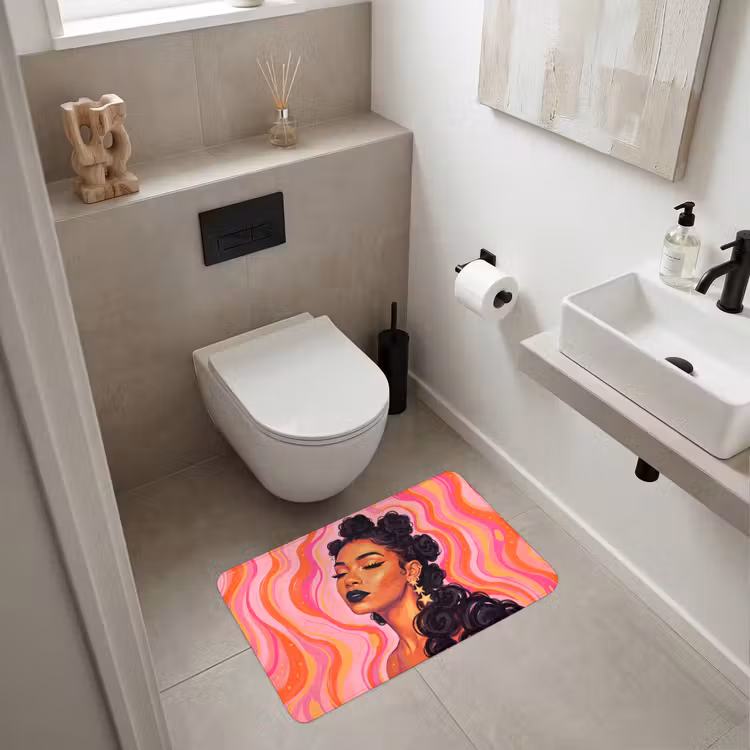 Wc Mat - Vrouw - Portret - Abstract - Kleurrijk - Roze — 6