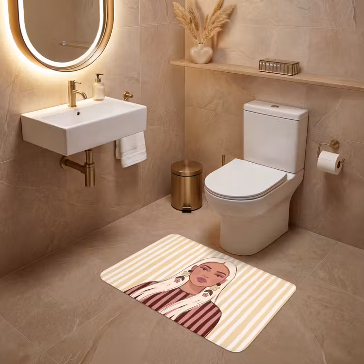 Wc Mat - Vrouw - Portret - Illustratie - Modern - Roze — 4