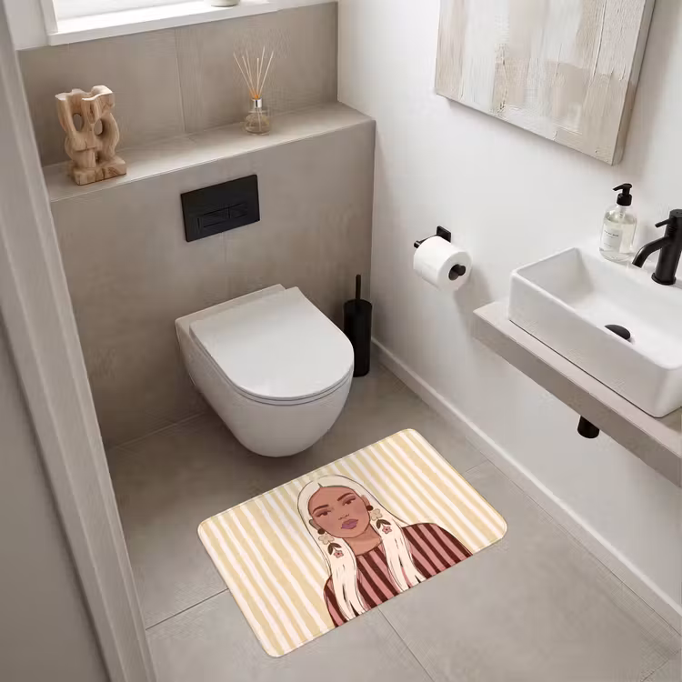 Wc Mat - Vrouw - Portret - Illustratie - Modern - Roze — 6
