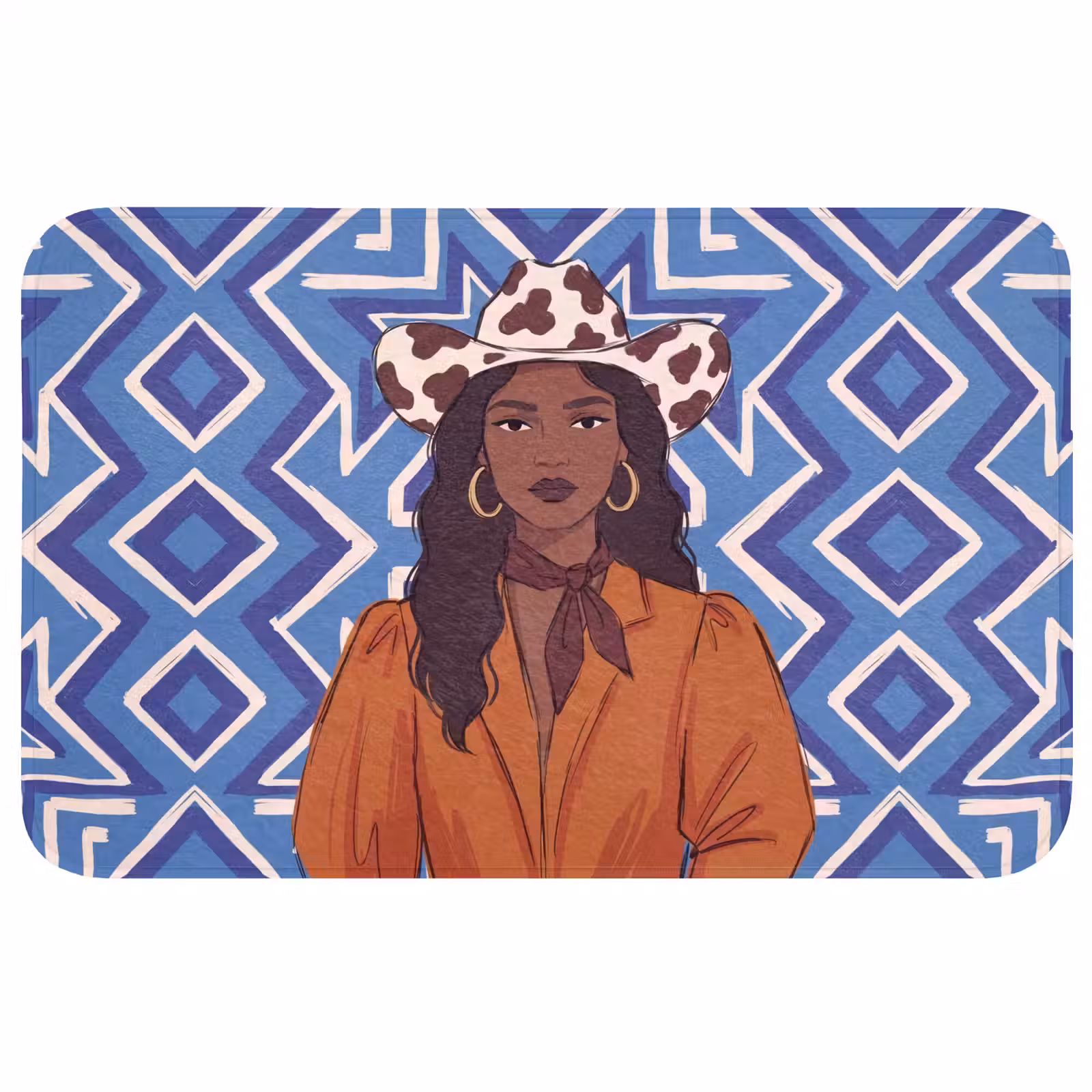 Wc Mat - Vrouw - Cowboyhoed - Portret - Modern - Blauw — 1