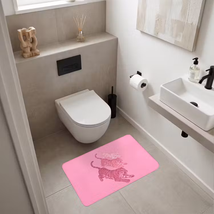 Wc Mat - Kat - Springend - Dieren - Roze - Modern — 6