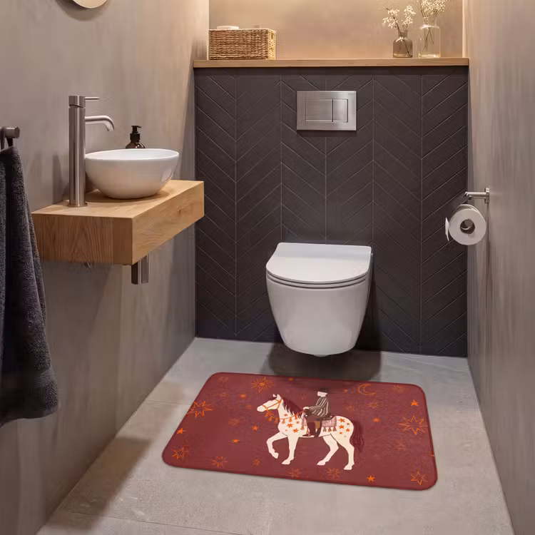 Wc Mat - Paard - Ruiter - Sterren - Nacht - Illustratie — 2