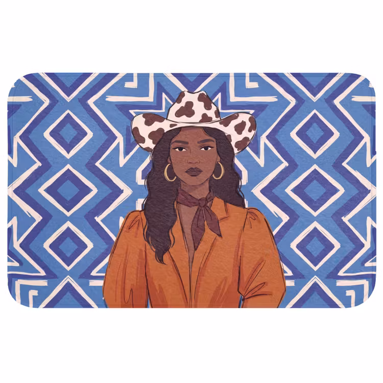 Wc Mat - Vrouw - Cowboyhoed - Portret - Modern - Blauw — 1