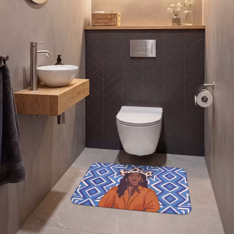 Wc Mat - Vrouw - Cowboyhoed - Portret - Modern - Blauw — 2