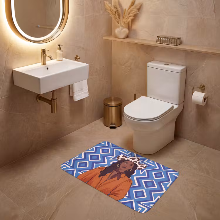 Wc Mat - Vrouw - Cowboyhoed - Portret - Modern - Blauw — 4