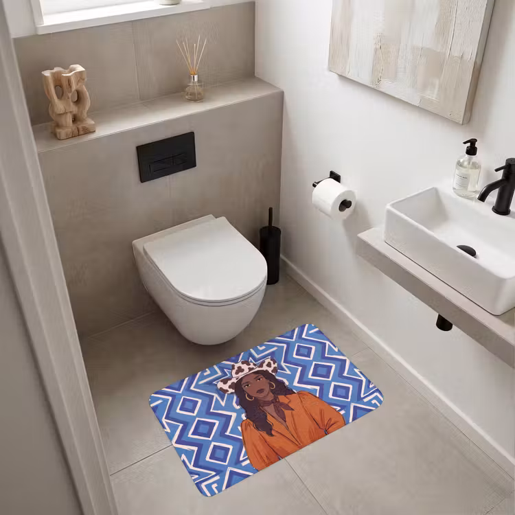 Wc Mat - Vrouw - Cowboyhoed - Portret - Modern - Blauw — 6