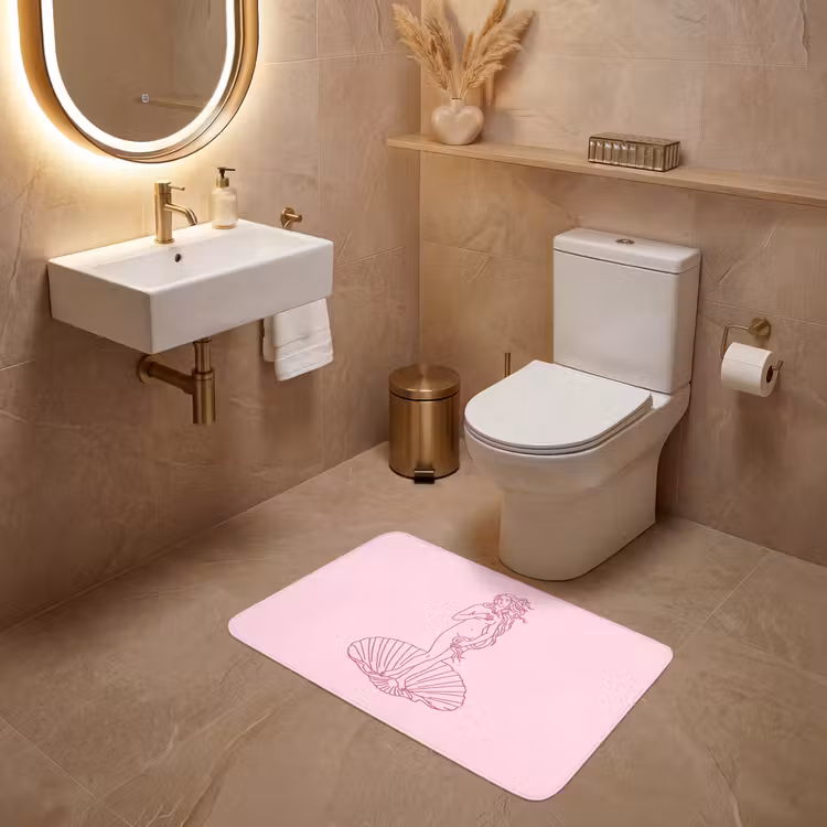 Wc Mat - Vrouw - Schelp - Kunst - Lijntekening - Roze — 4