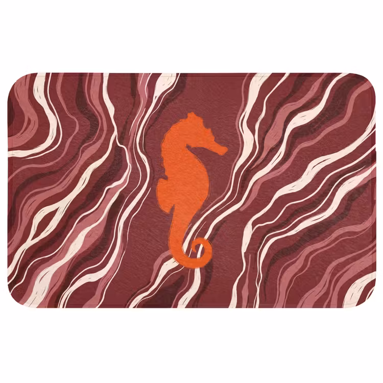 Wc Mat - Zeepaardje - Golven - Zeeleven - Abstract - Oranje — 1