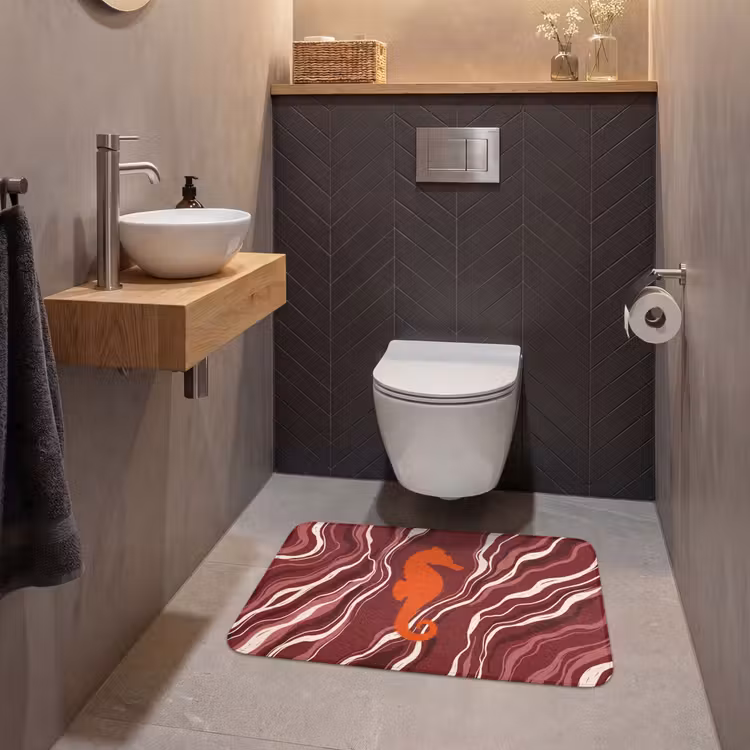 Wc Mat - Zeepaardje - Golven - Zeeleven - Abstract - Oranje — 2