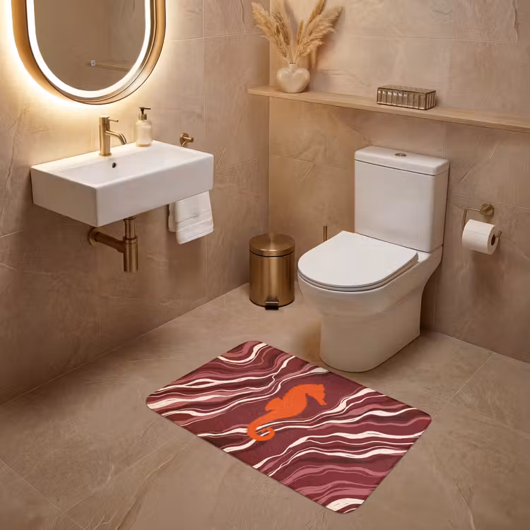 Wc Mat - Zeepaardje - Golven - Zeeleven - Abstract - Oranje — 4