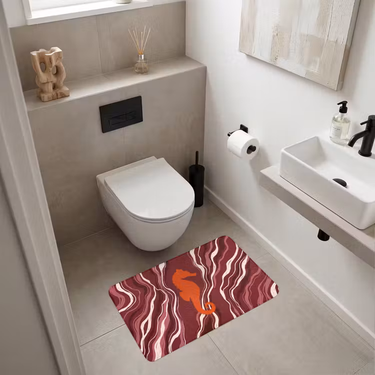 Wc Mat - Zeepaardje - Golven - Zeeleven - Abstract - Oranje — 6