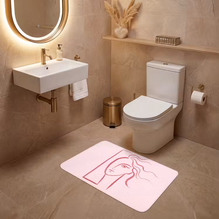 Wc Mat - Vrouw - Portret - Abstract - Lijnkunst - Rood — 4
