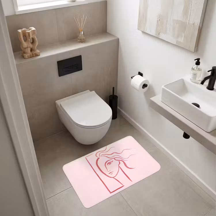Wc Mat - Vrouw - Portret - Abstract - Lijnkunst - Rood — 6