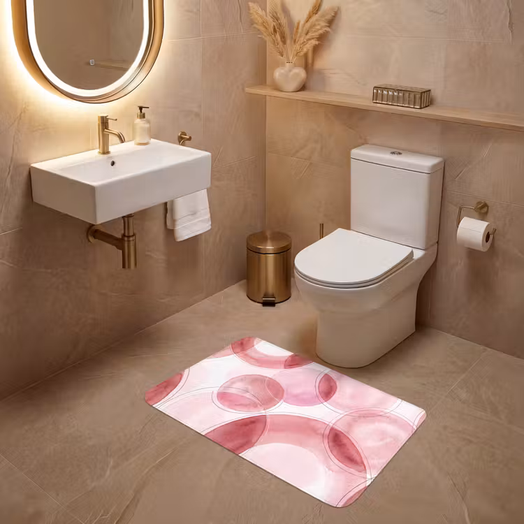 Wc Mat - Abstract - Cirkels - Modern - Roze - Kunst — 4