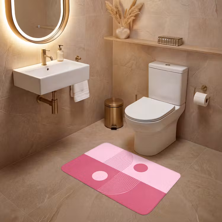 Wc Mat - Geometrie - Patroon - Abstract - Roze - Modern — 4