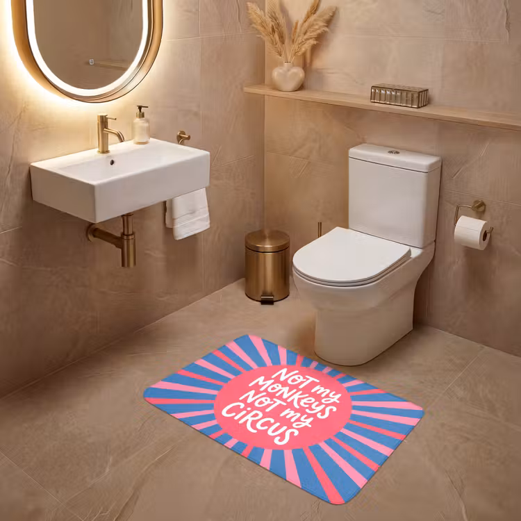 Wc Mat - Spreuk - Grafisch - Abstract - Roze - Blauw — 4