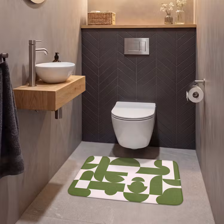 Wc Mat - Abstract - Geometrie - Modern - Groen - Wit — 2