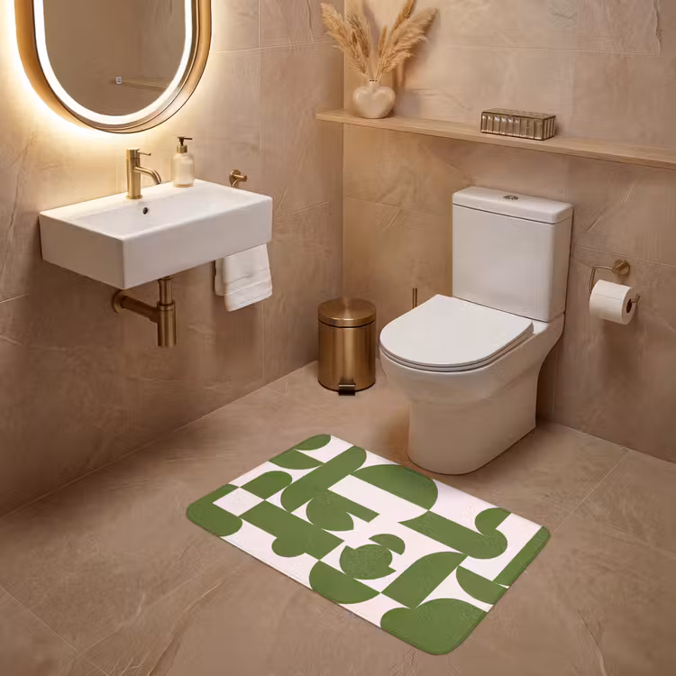 Wc Mat - Abstract - Geometrie - Modern - Groen - Wit — 4