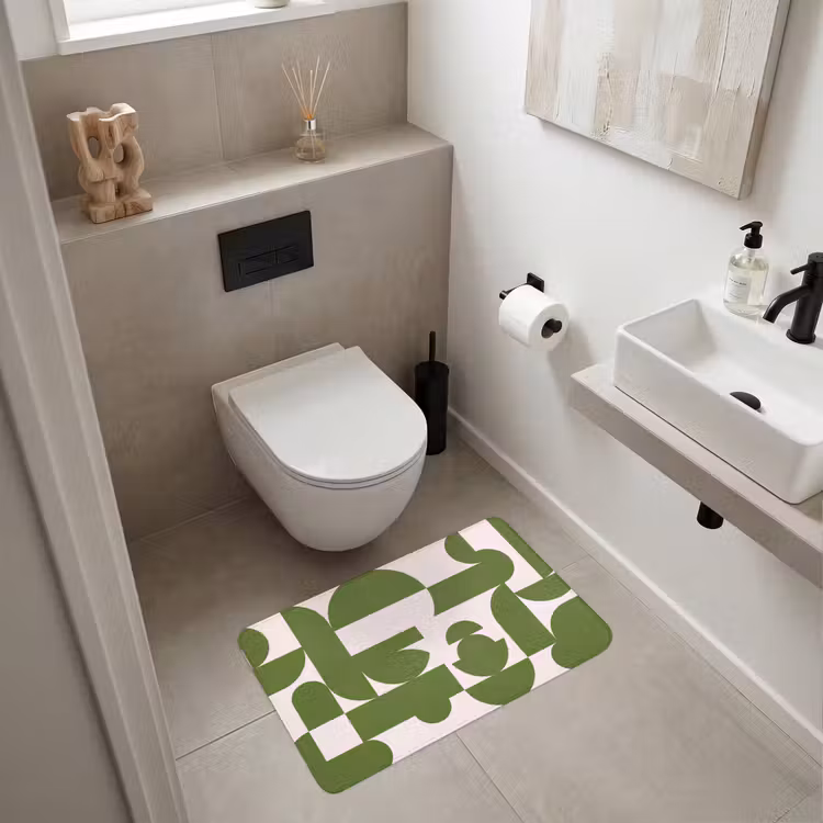 Wc Mat - Abstract - Geometrie - Modern - Groen - Wit — 6