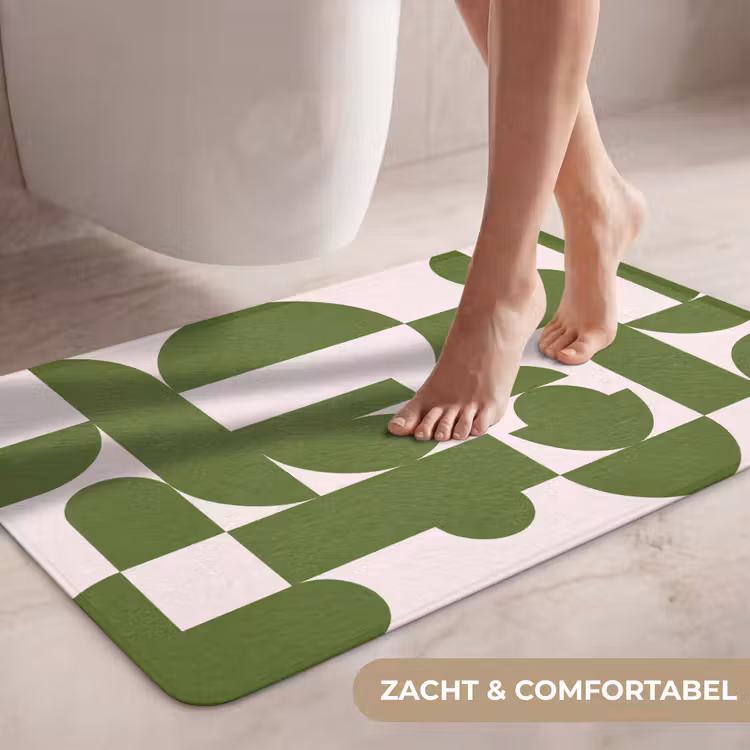 Wc Mat - Abstract - Geometrie - Modern - Groen - Wit — 7