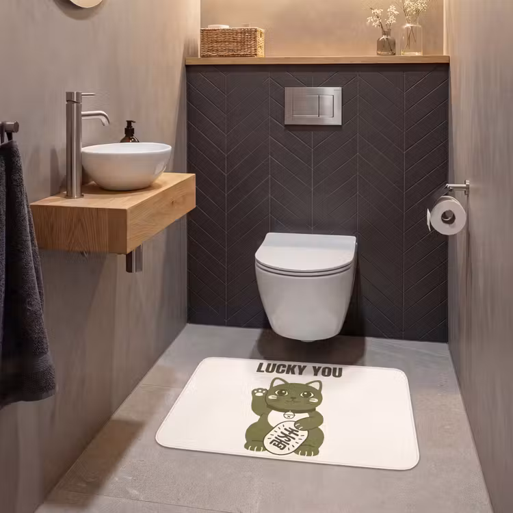 Wc Mat - Kat - Geluk - Dieren - Modern - Groen — 2