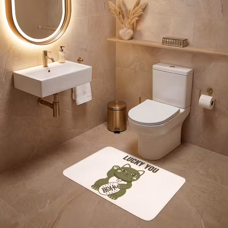 Wc Mat - Kat - Geluk - Dieren - Modern - Groen — 4