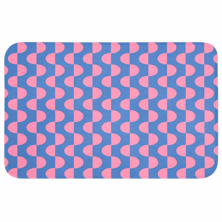 Wc Mat - Patroon - Halve cirkels - Abstract - Modern - Roze - Blauw — 1