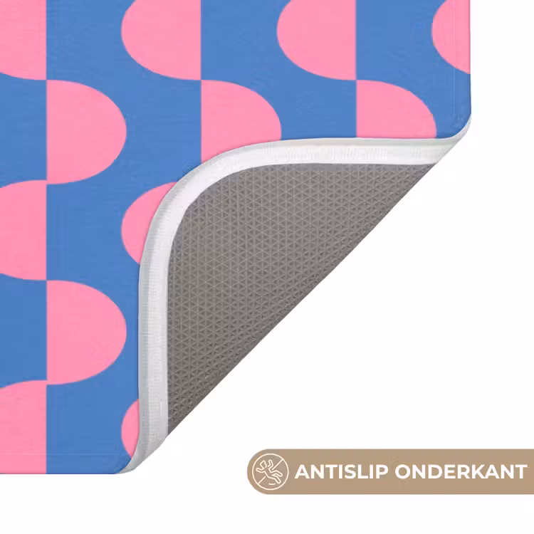 Wc Mat - Patroon - Halve cirkels - Abstract - Modern - Roze - Blauw — 3