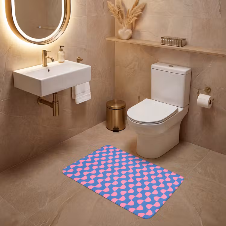 Wc Mat - Patroon - Halve cirkels - Abstract - Modern - Roze - Blauw — 4