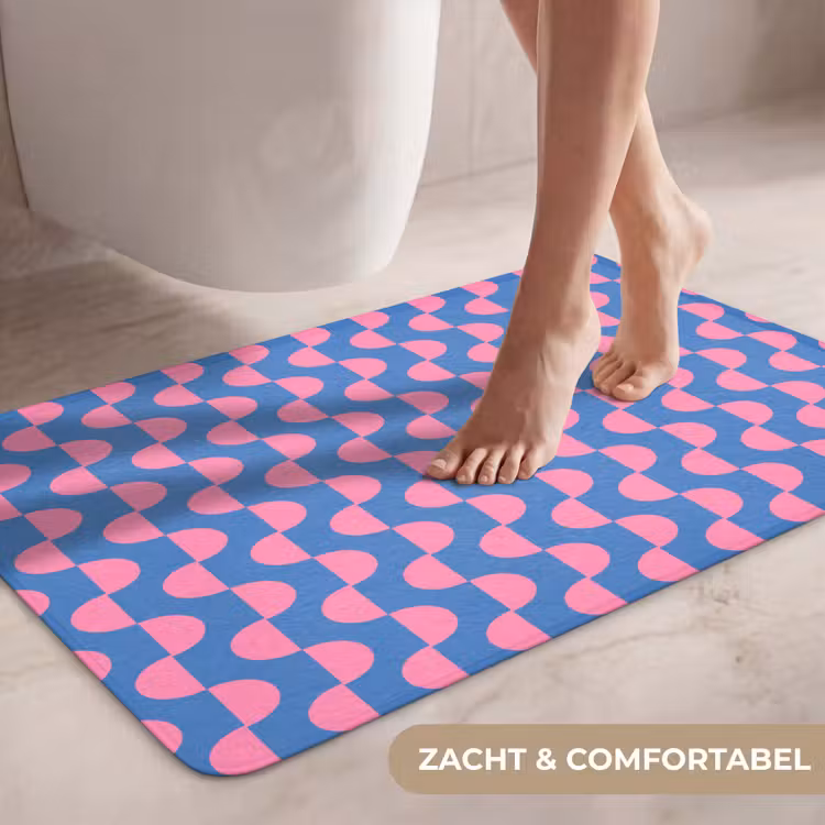 Wc Mat - Patroon - Halve cirkels - Abstract - Modern - Roze - Blauw — 7