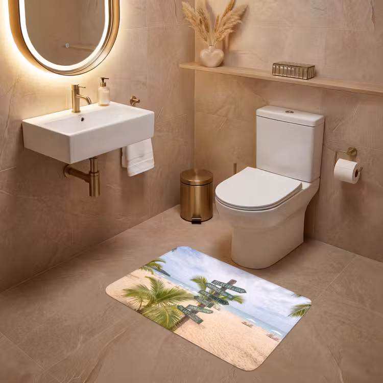 Wc Mat - Strand - Wegwijzer - Palmen - Tropisch - Groen — 4