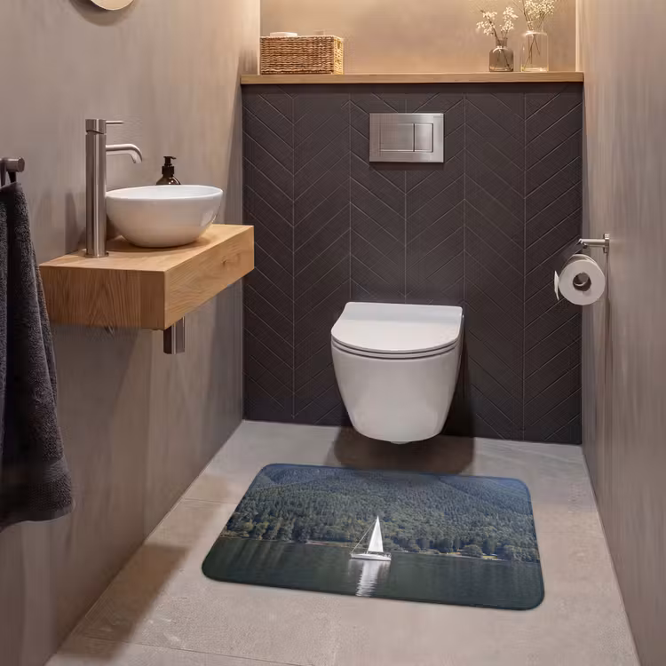 Wc Mat - Zeilboot - Water - Bergen - Natuur - Groen — 2