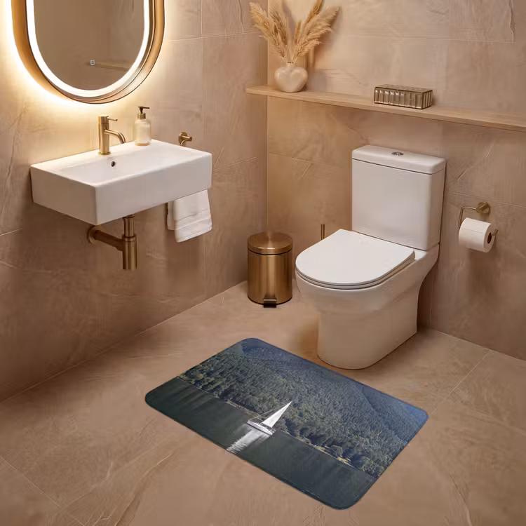 Wc Mat - Zeilboot - Water - Bergen - Natuur - Groen — 4