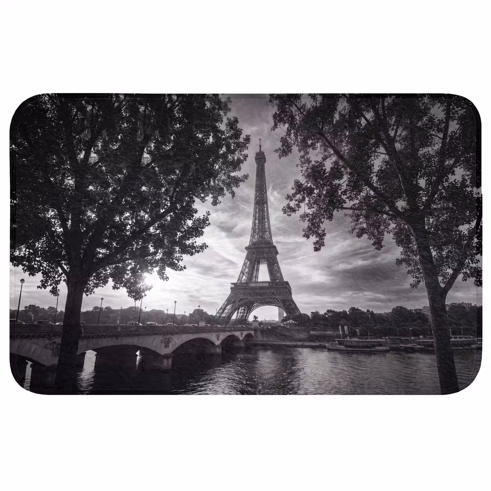 Wc Mat - Eiffeltoren - Parijs - Rivier - Architectuur - Zwart-wit — 1