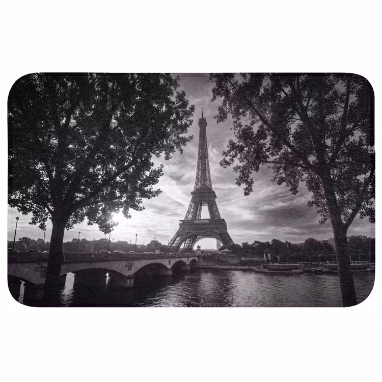 Wc Mat - Eiffeltoren - Parijs - Rivier - Architectuur - Zwart-wit — 1
