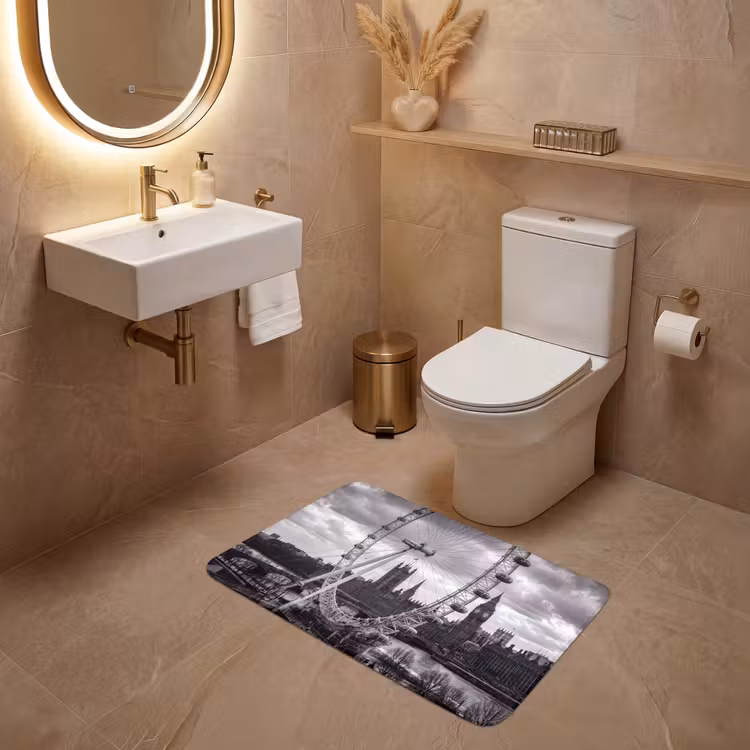 Wc Mat - Reuzenrad - Klokkentoren - Architectuur - Zwart-wit - Stad — 4