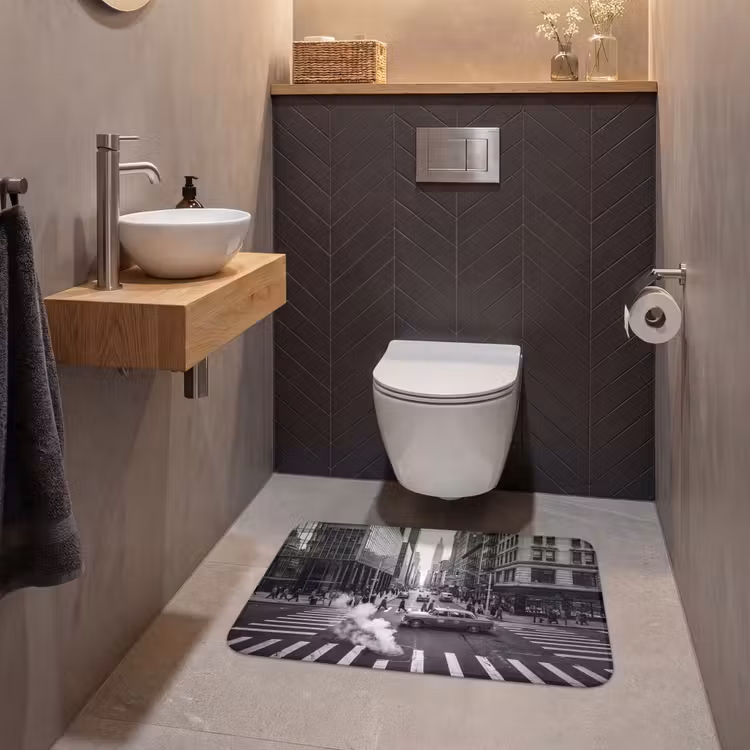 Wc Mat - Stad - Straat - Gebouwen - Verkeer - Zwart-wit — 2