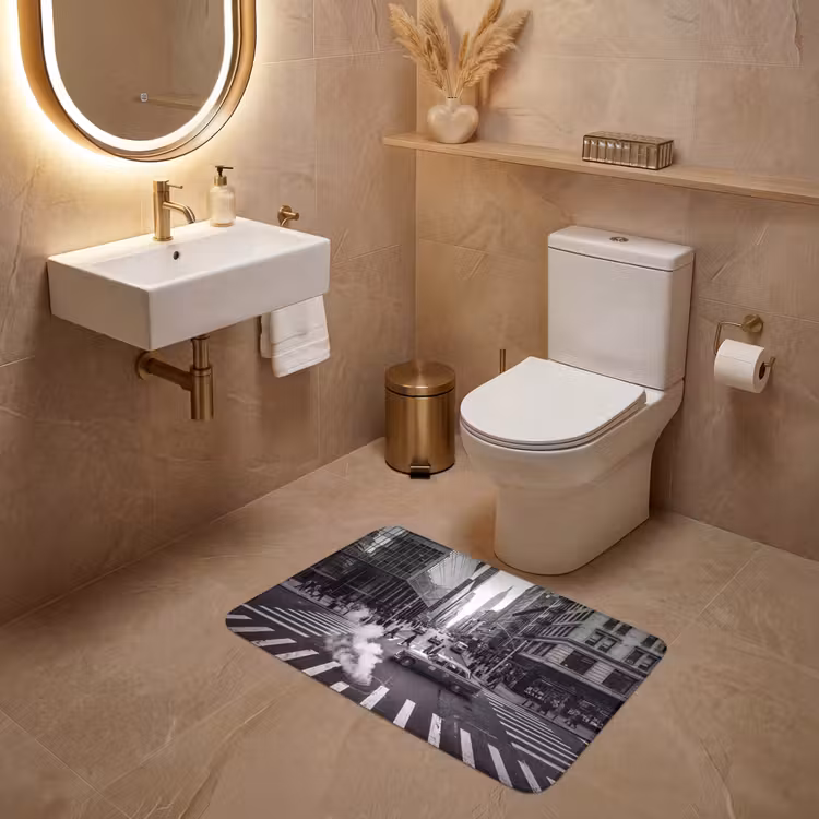 Wc Mat - Stad - Straat - Gebouwen - Verkeer - Zwart-wit — 4