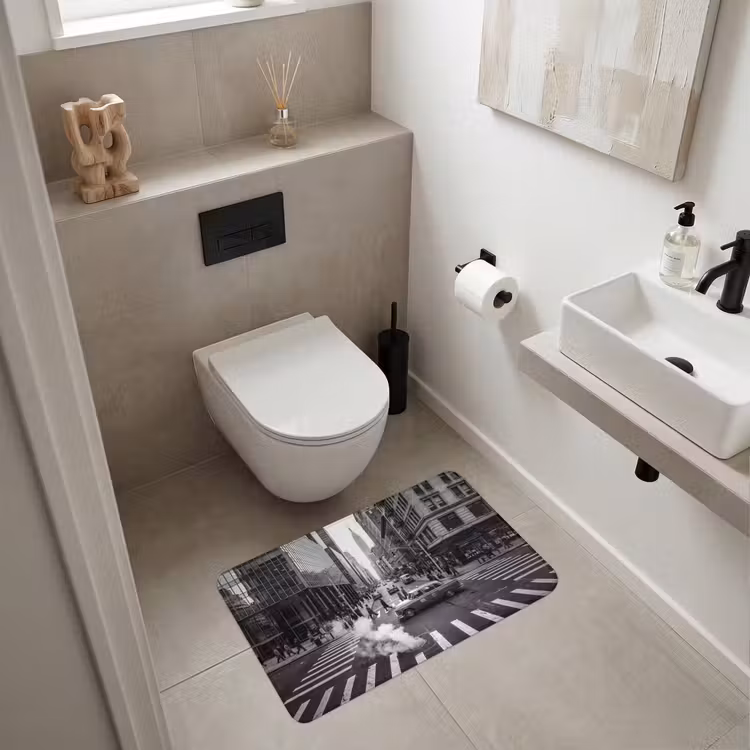 Wc Mat - Stad - Straat - Gebouwen - Verkeer - Zwart-wit — 6